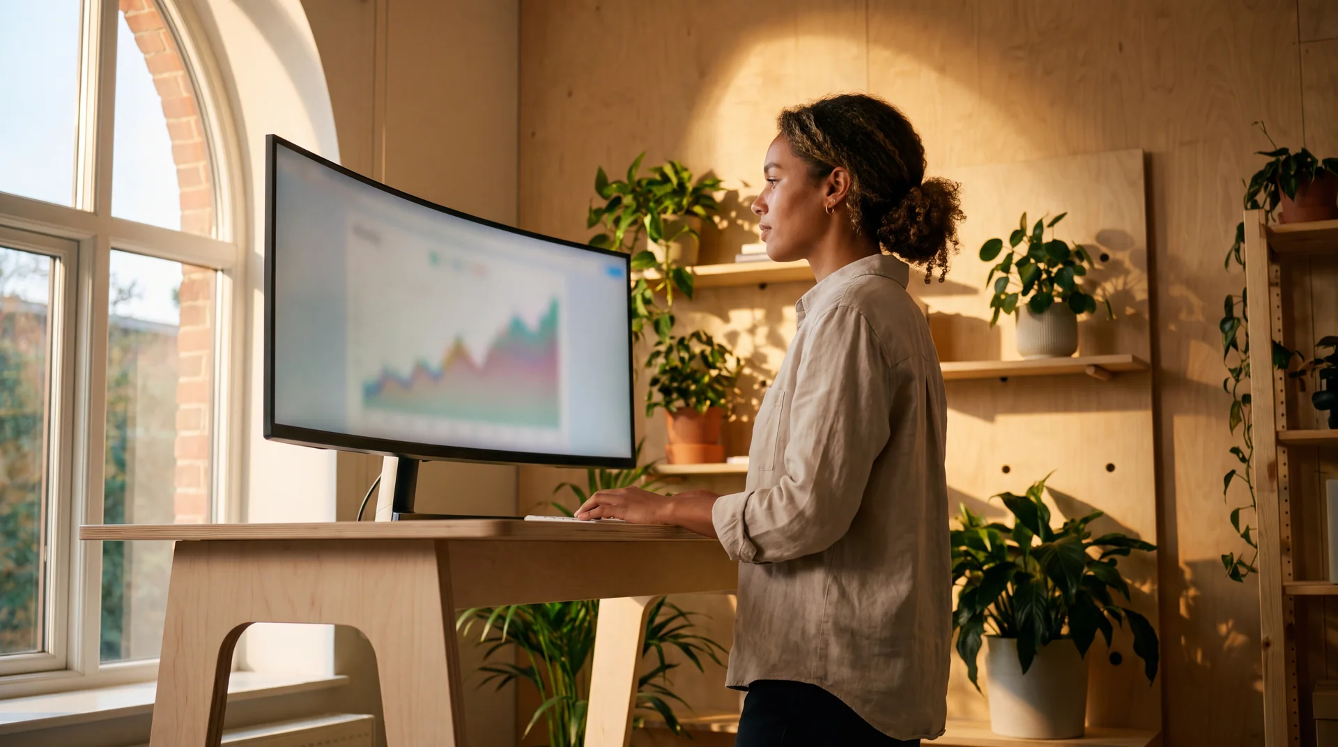 An analyst reading search performance on a large display